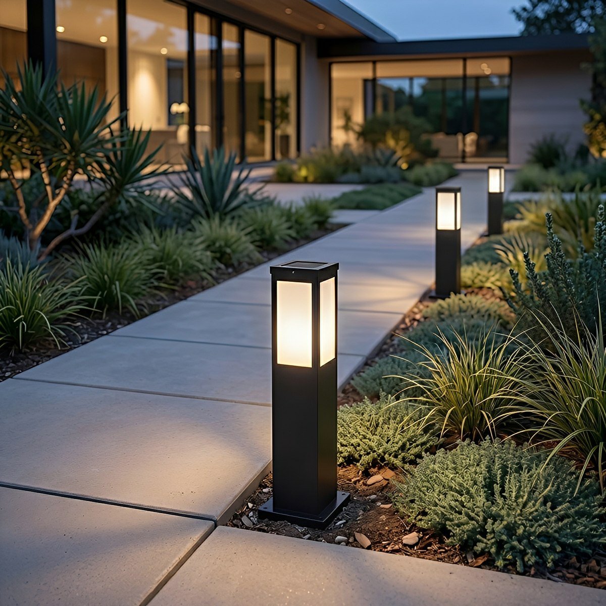 Square Waterproof LED Modern Solar Outdoor Path Lights Post Lights Walkway Lamps