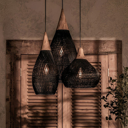 Teardrop-shaped Handmade Rattan Pendant Light – Boho Woven Hanging Lamp
