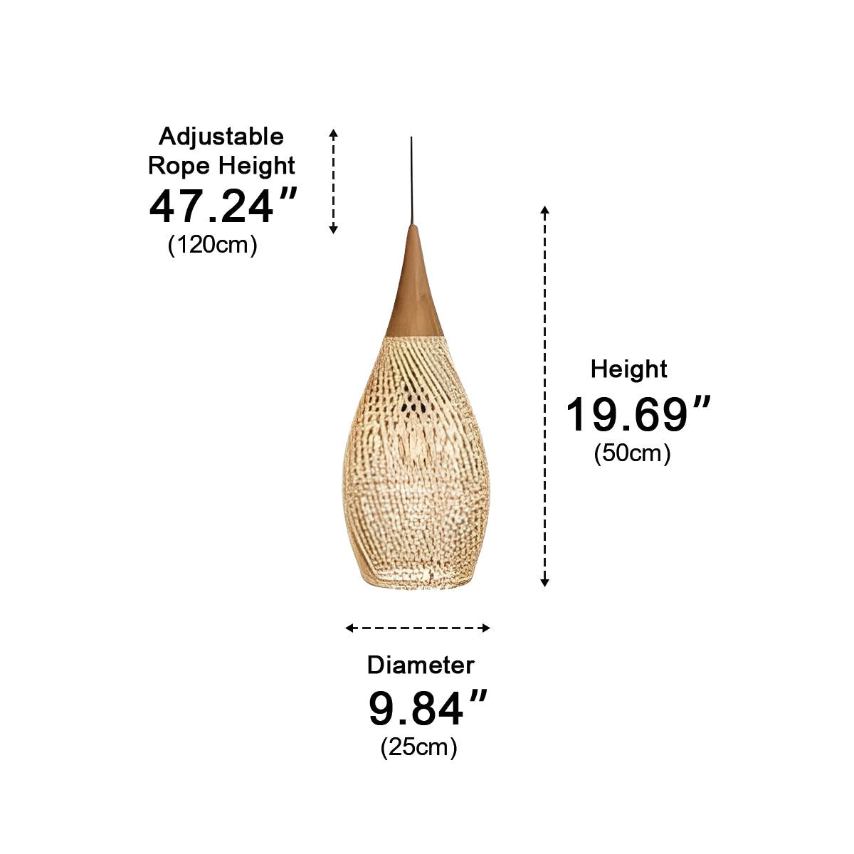 Teardrop-shaped Handmade Rattan Pendant Light – Boho Woven Hanging Lamp