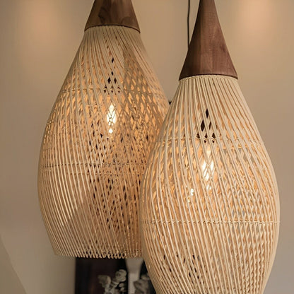 Teardrop-shaped Handmade Rattan Pendant Light – Boho Woven Hanging Lamp