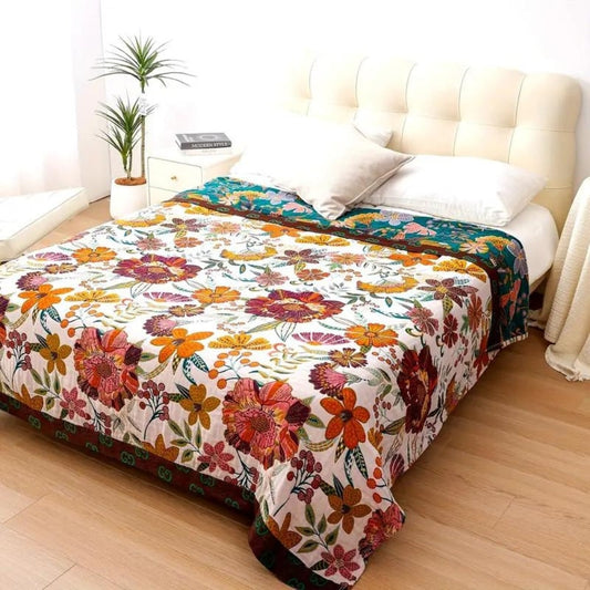 Reversible Floral Cotton Throw Blanket