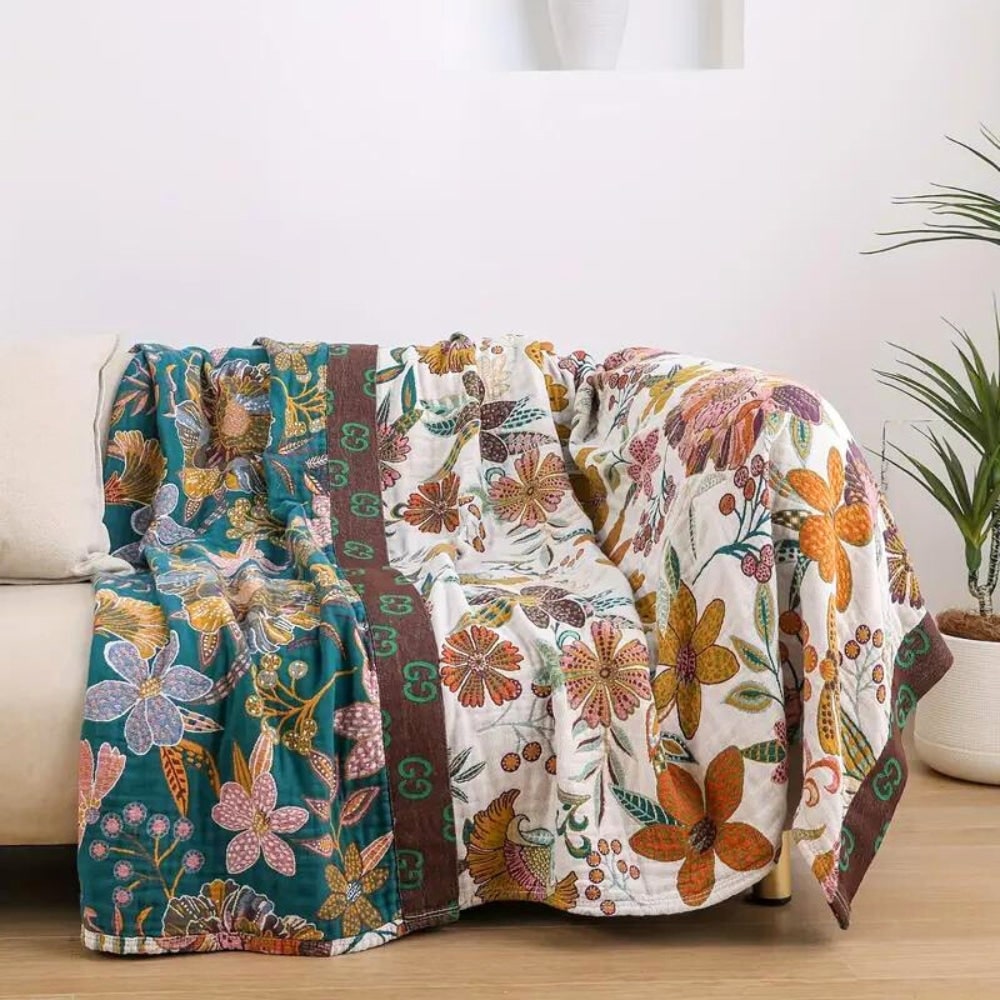 Reversible Floral Cotton Throw Blanket