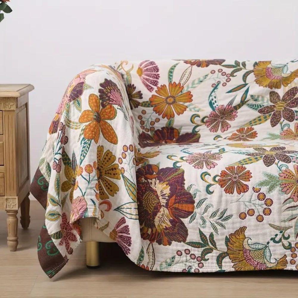 Reversible Floral Cotton Throw Blanket