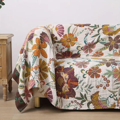 Reversible Floral Cotton Throw Blanket
