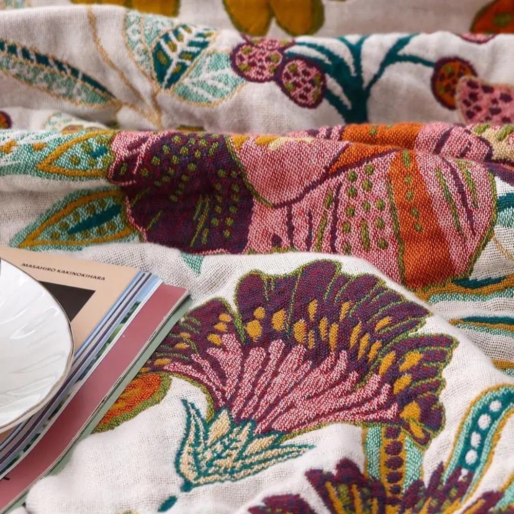 Reversible Floral Cotton Throw Blanket