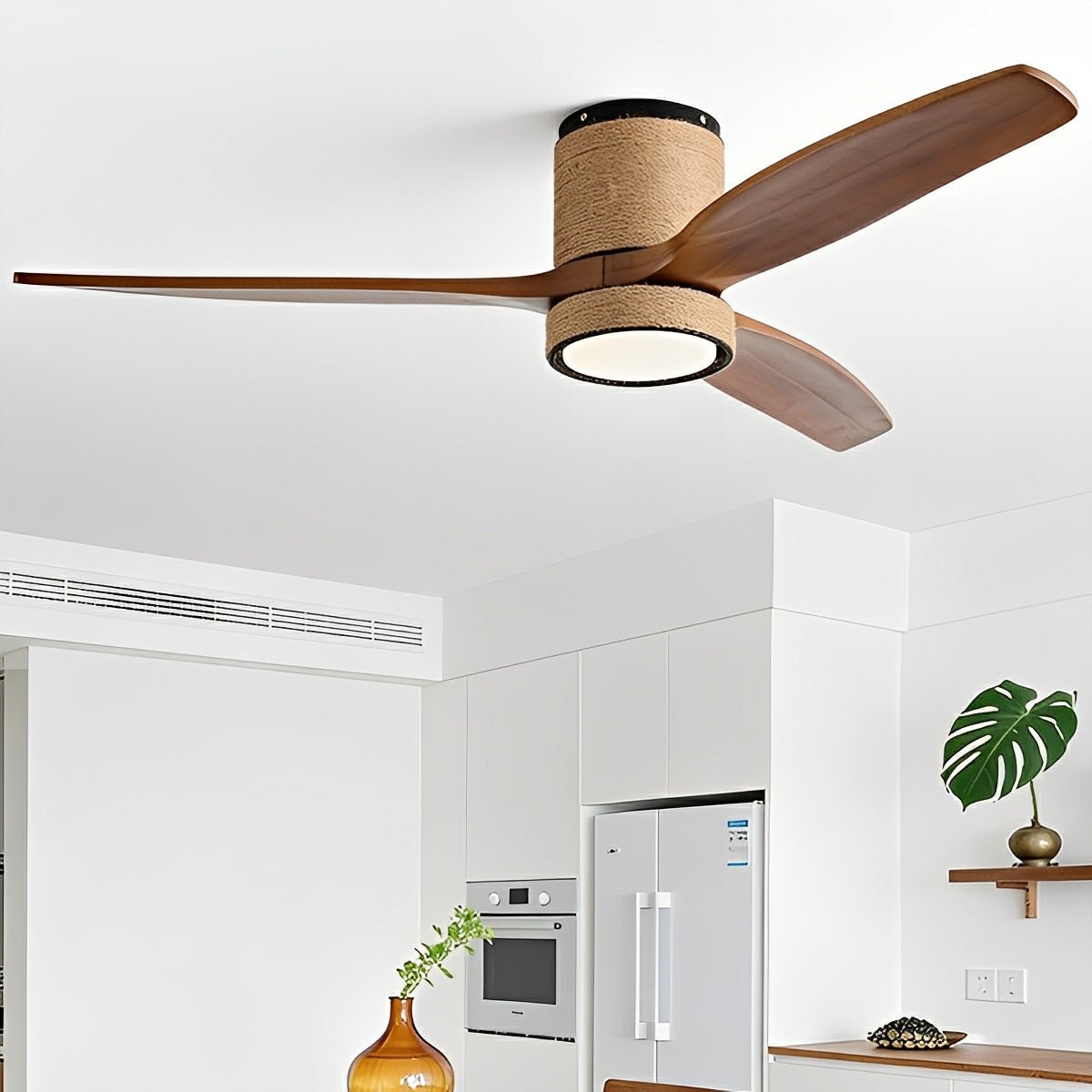 Vintage Coastal Wood Hemprope Reverse Ceiling Fan-with Light