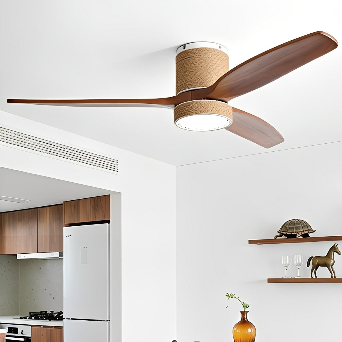 Vintage Coastal Wood Hemprope Reverse Ceiling Fan-with Light
