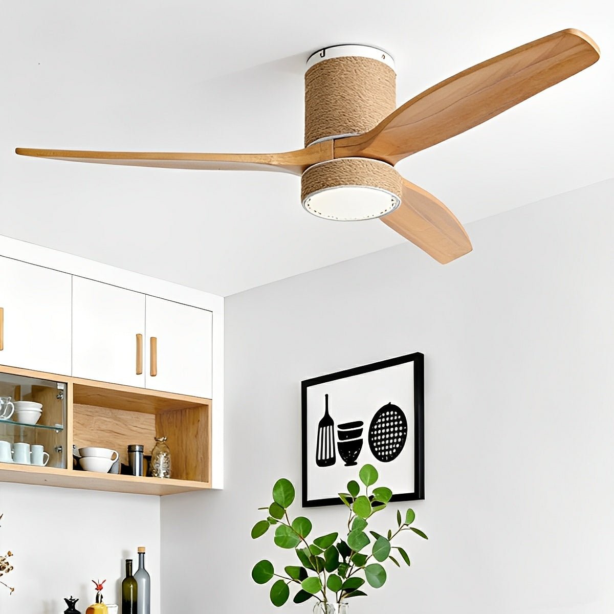 Vintage Coastal Wood Hemprope Reverse Ceiling Fan-with Light