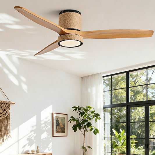 Vintage Coastal Wood Hemprope Reverse Ceiling Fan-with Light