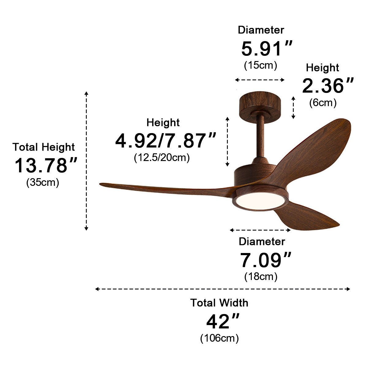 Vintage DC Motor Ceiling Fan with Light Full-Spectrum LED