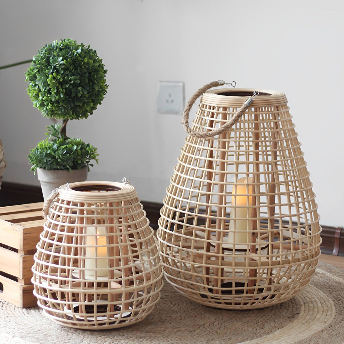 Vintage Handmade Rattan LED Candle Lantern Floor Lamp