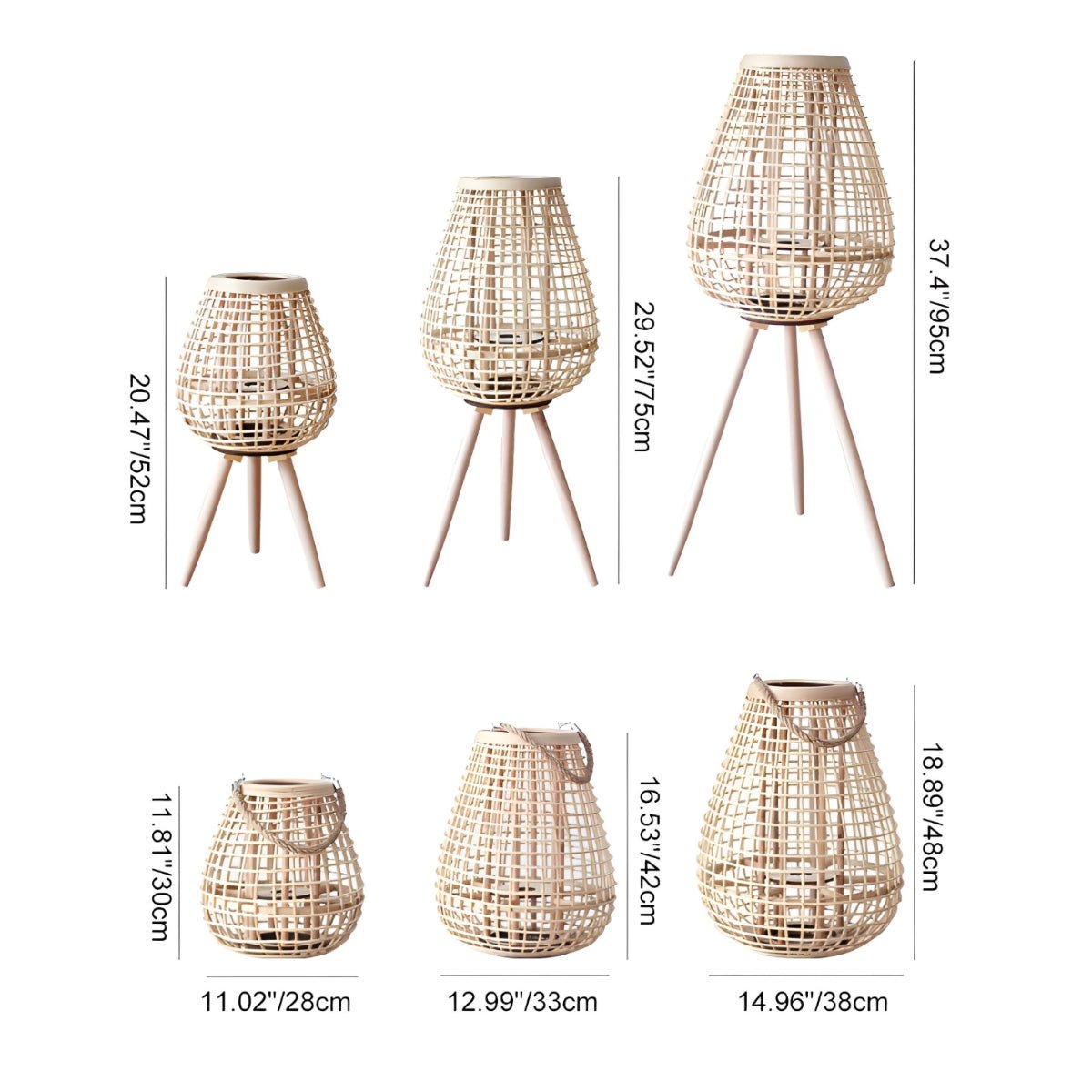 Vintage Handmade Rattan LED Candle Lantern Floor Lamp