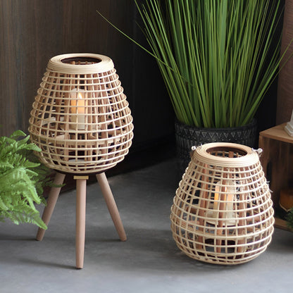 Vintage Handmade Rattan LED Candle Lantern Floor Lamp
