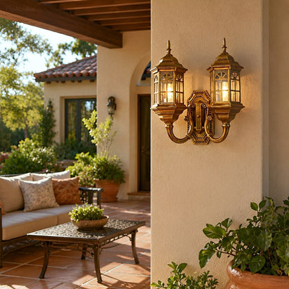 Vintage Rustic Castle Double Head  Waterproof Outdoor LED Porch Wall Lights