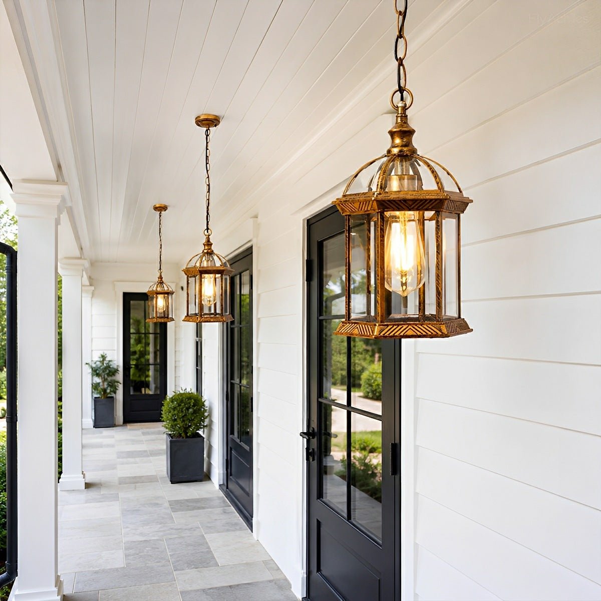 Vintage Rustic Gazebo Waterproof Outdoor LED Lantern Pendant Lights
