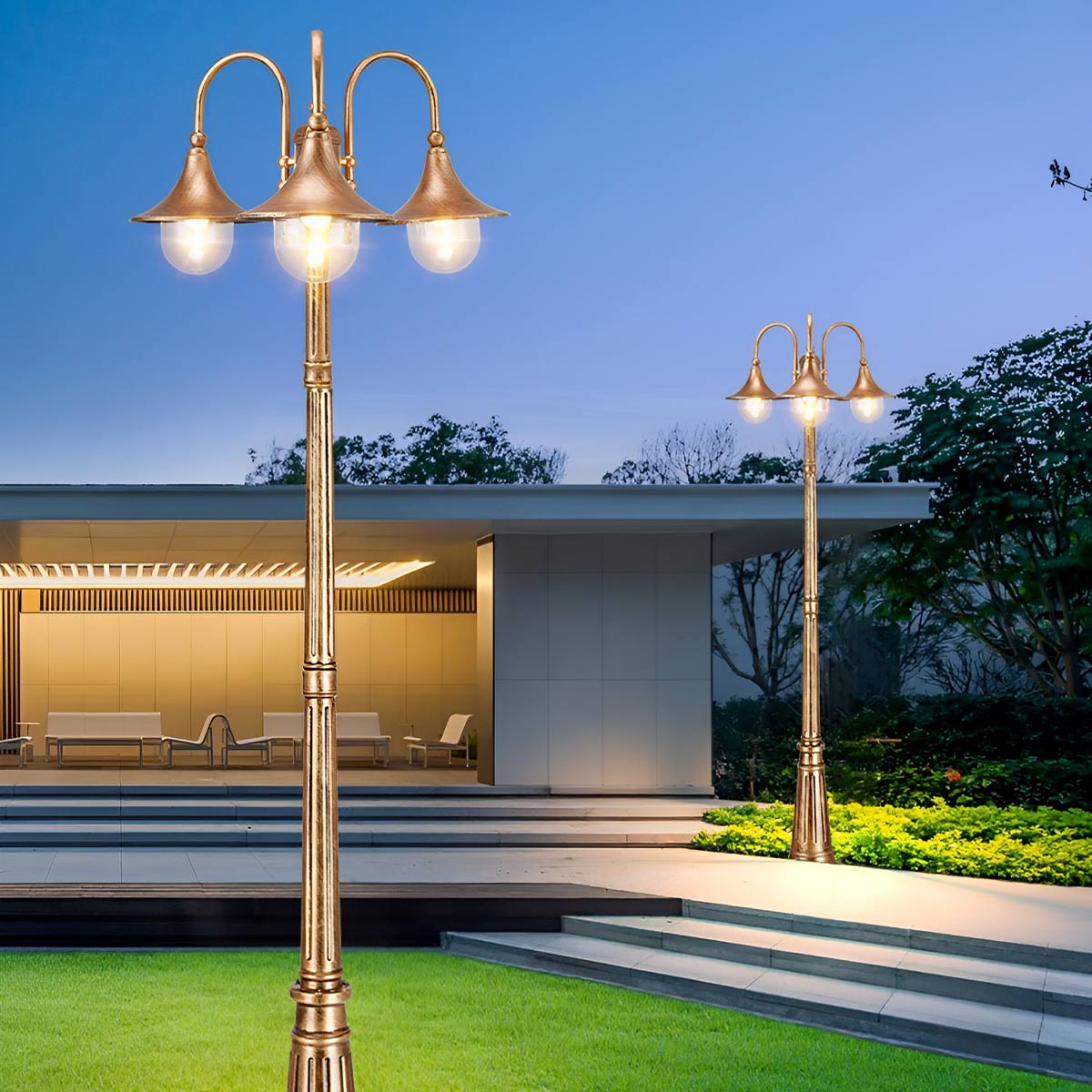 Vintage Waterproof Flared LED Outdoor Pathway Pole Lights