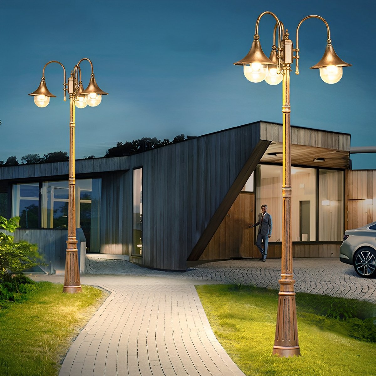 Vintage Waterproof Flared LED Outdoor Pathway Pole Lights