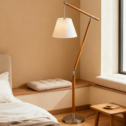 Vintage Wood Adjustable Swing Arm Floor Lamp