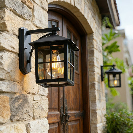Waterproof Black Farmhouse Cross Lantern Outdoor Porch LED Wall Lights