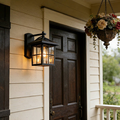 Waterproof Black Farmhouse Cross Lantern Outdoor Porch LED Wall Lights