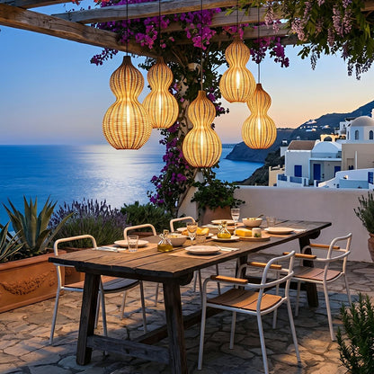 Waterproof Coastal Gourd Handwoven Rattan Outdoor Pendant Lights
