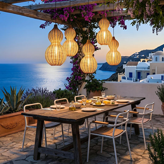 Waterproof Coastal Gourd Handwoven Rattan Outdoor Pendant Lights