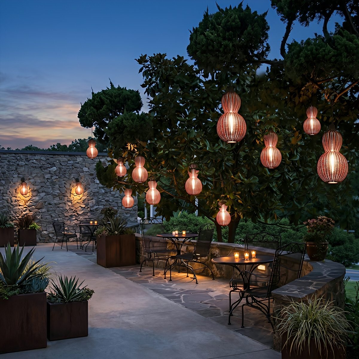 Waterproof Coastal Gourd Handwoven Rattan Outdoor Pendant Lights