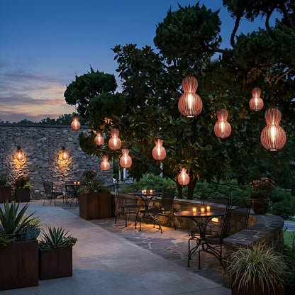 Waterproof Coastal Gourd Handwoven Rattan Outdoor Pendant Lights