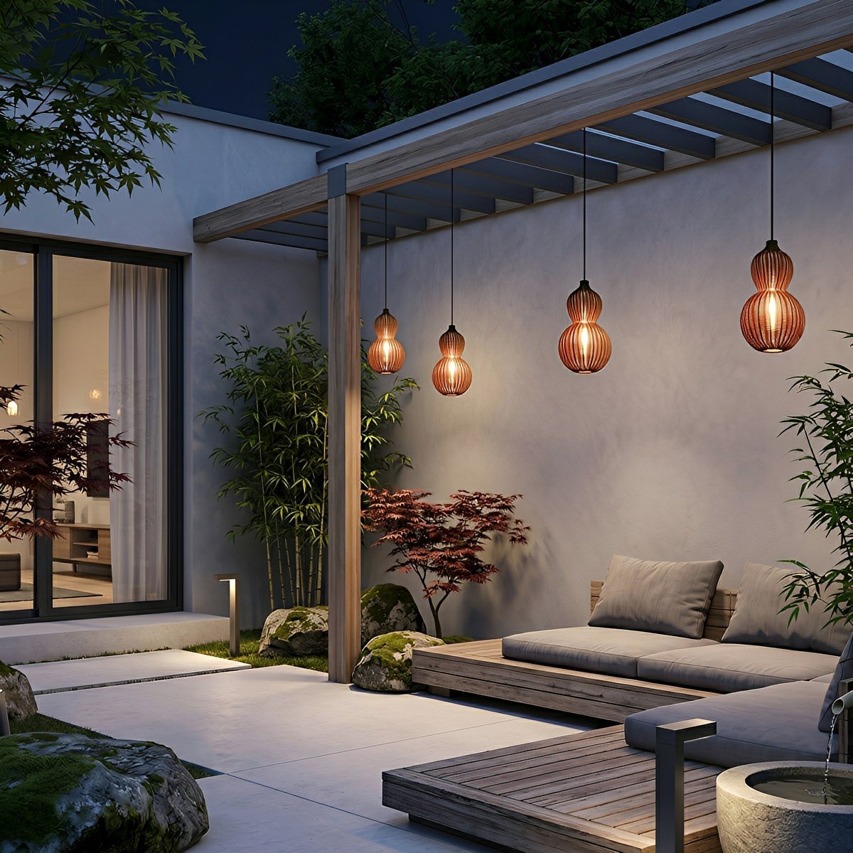 Waterproof Coastal Gourd Handwoven Rattan Outdoor Pendant Lights