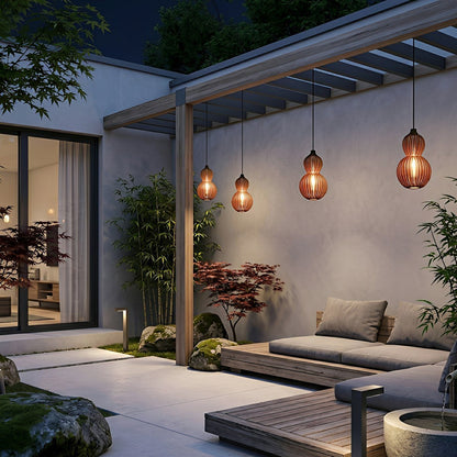Waterproof Coastal Gourd Handwoven Rattan Outdoor Pendant Lights