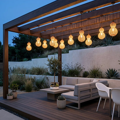 Waterproof Coastal Gourd Handwoven Rattan Outdoor Pendant Lights