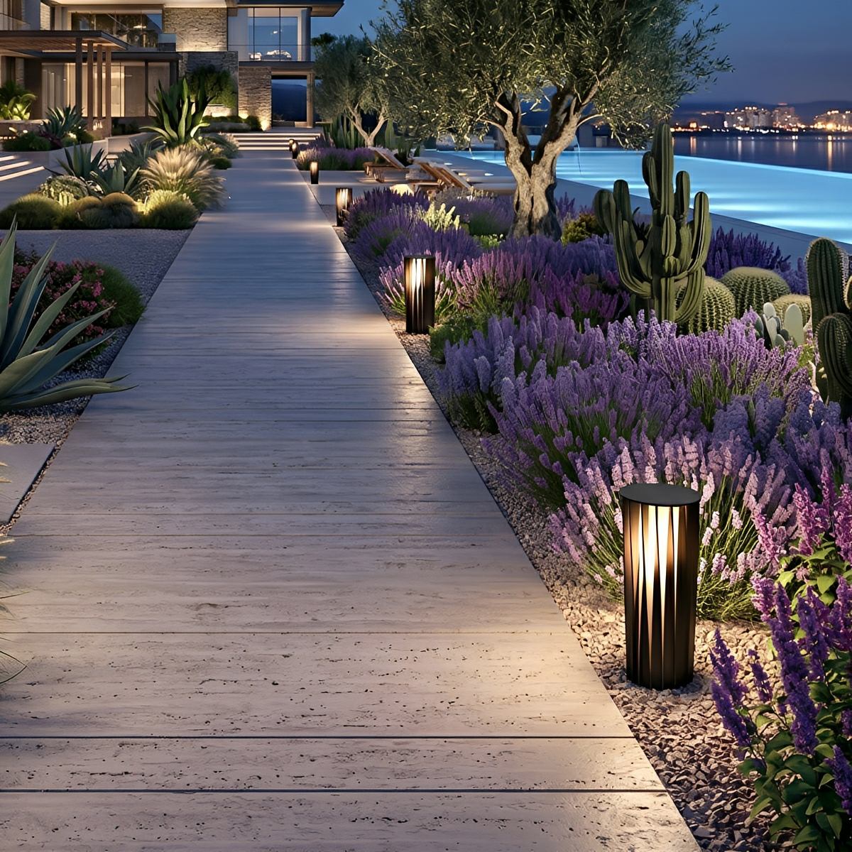 Waterproof Cylindrical Twisted Outdoor Post Light Pathway Lighting