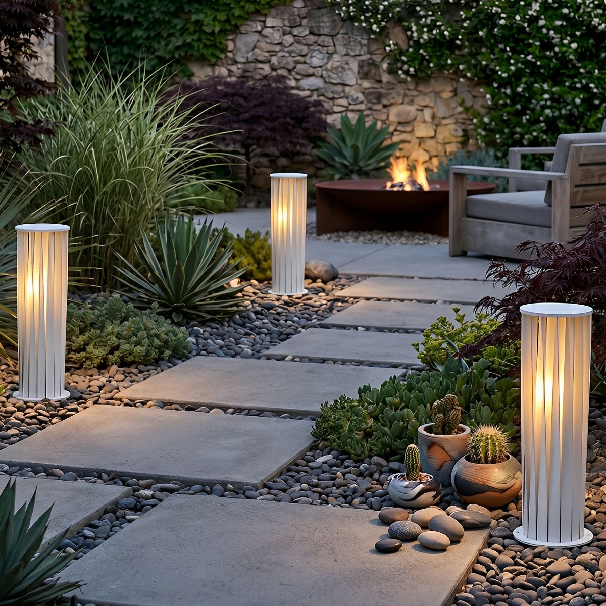 Waterproof Cylindrical Twisted Outdoor Post Light Pathway Lighting