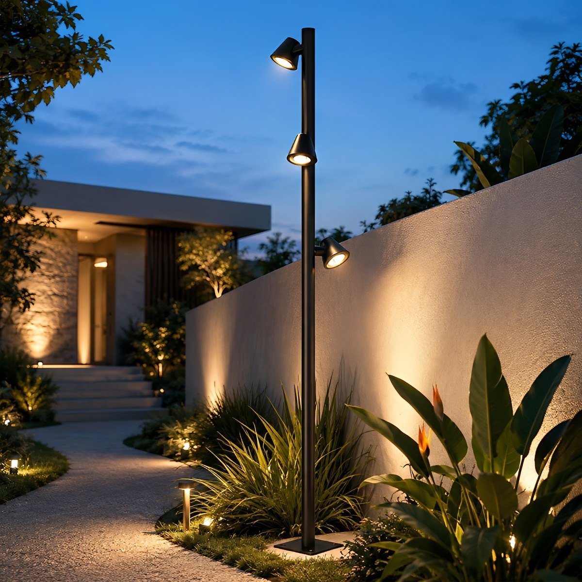 Waterproof Flash Black Modern Column Outdoor Street Pole Lights
