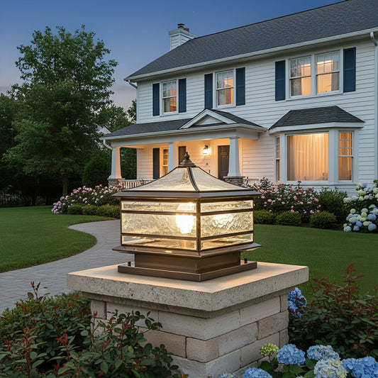 Waterproof Glass Copper Vintage Outdoor Fence Post Lights Pillar Light Column Lamp