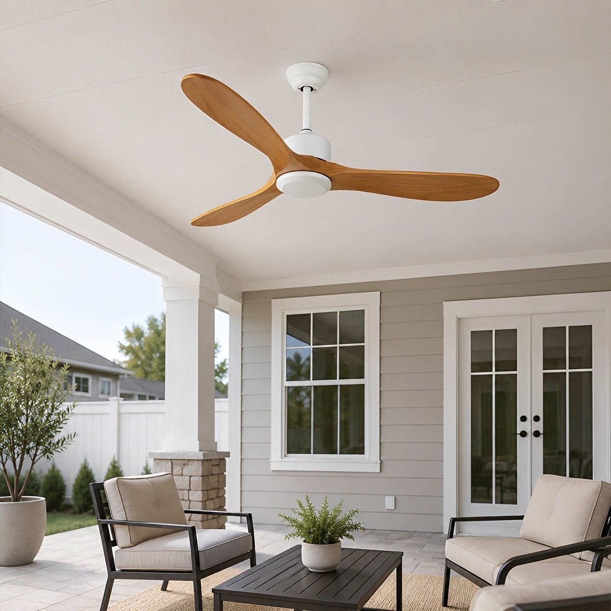 Waterproof Modern Wood 3-Blade Outdoor Ceiling Fan