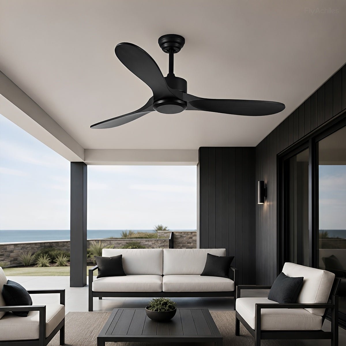 Waterproof Modern Wood 3-Blade Outdoor Ceiling Fan