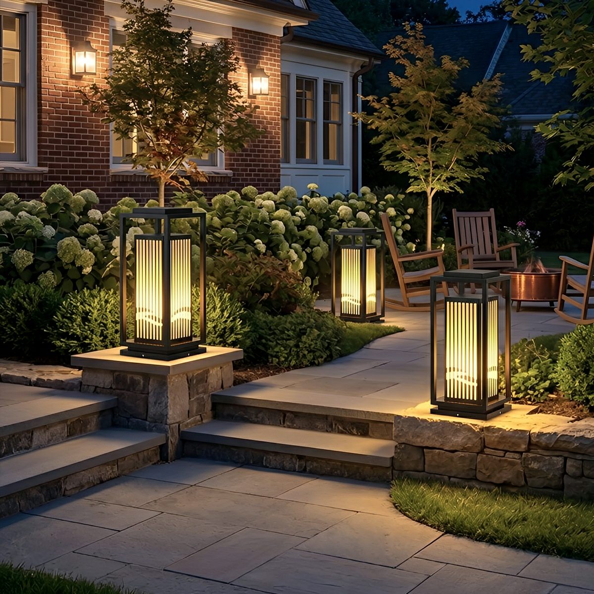 Waterproof Striped LED Black Modern Post Cap Light