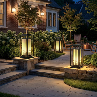 Waterproof Striped LED Black Modern Post Cap Light