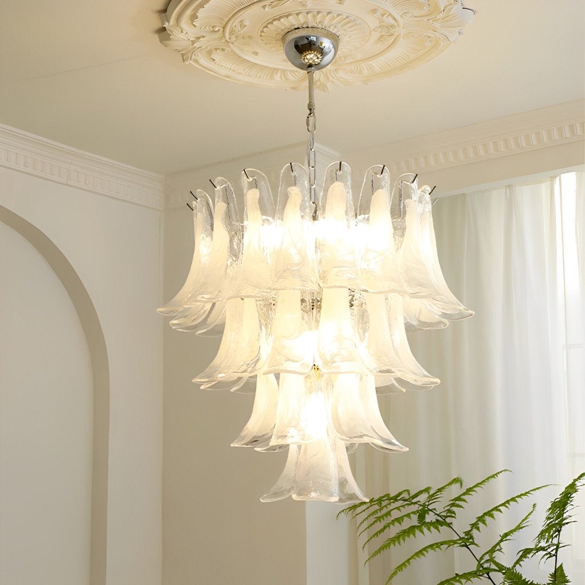White Luxury Feather Glass Chandelier Light