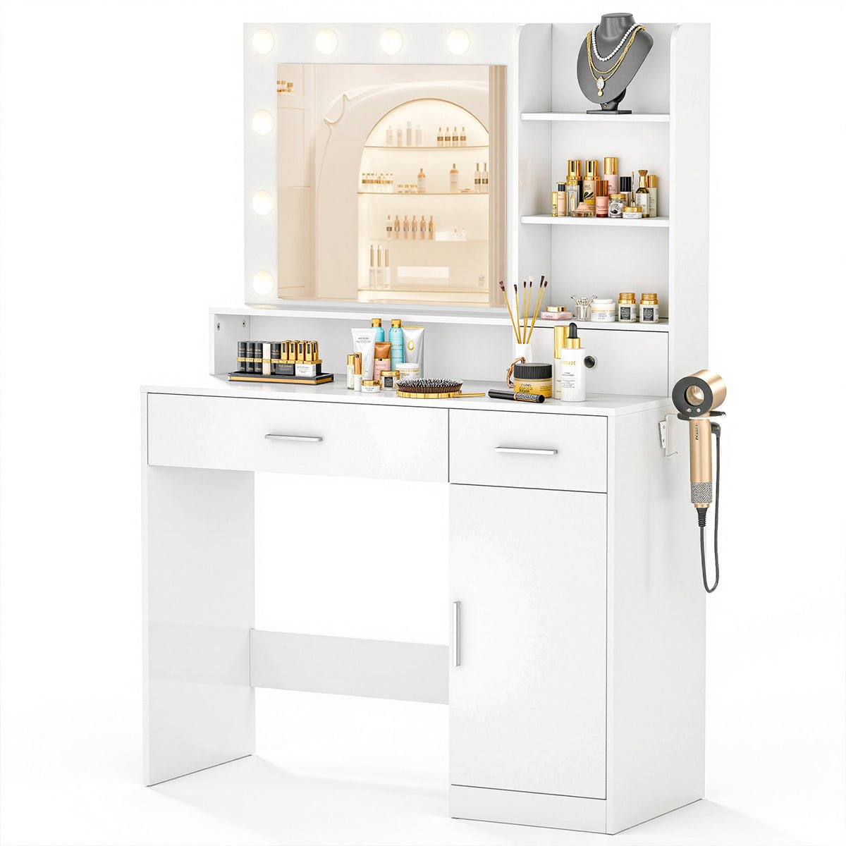 White Makeup Vanities Dressing table With  LED Mirror & 3 Drawers