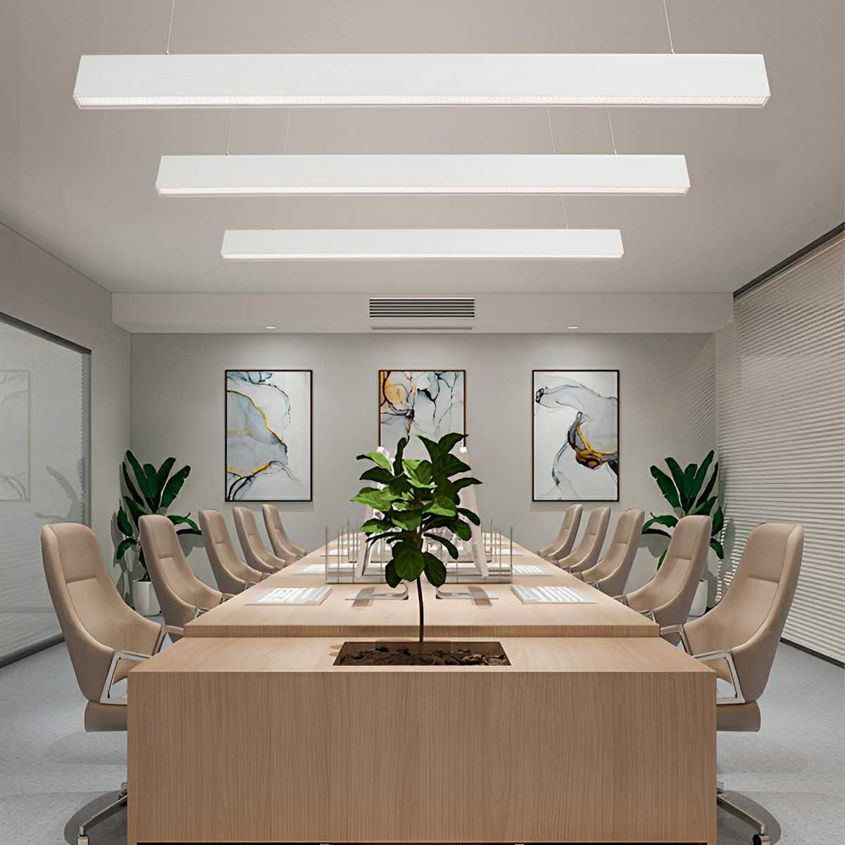 White Modern Minimalist Linear LED Long Strip Office Ceiling Pendant Lights