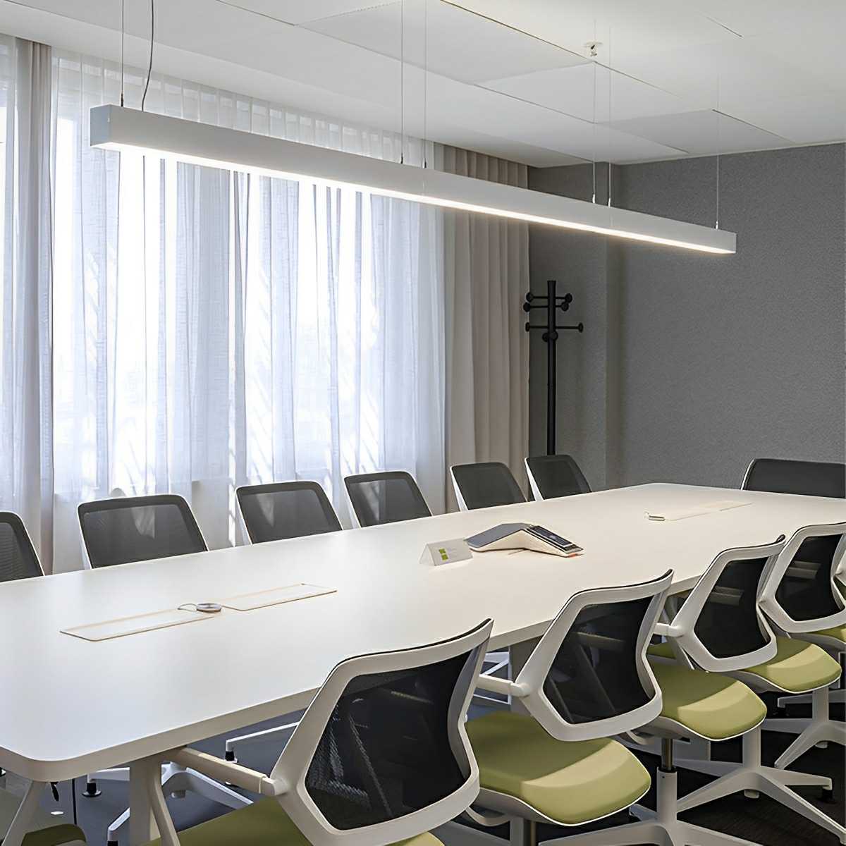 White Modern Minimalist Linear LED Long Strip Office Ceiling Pendant Lights