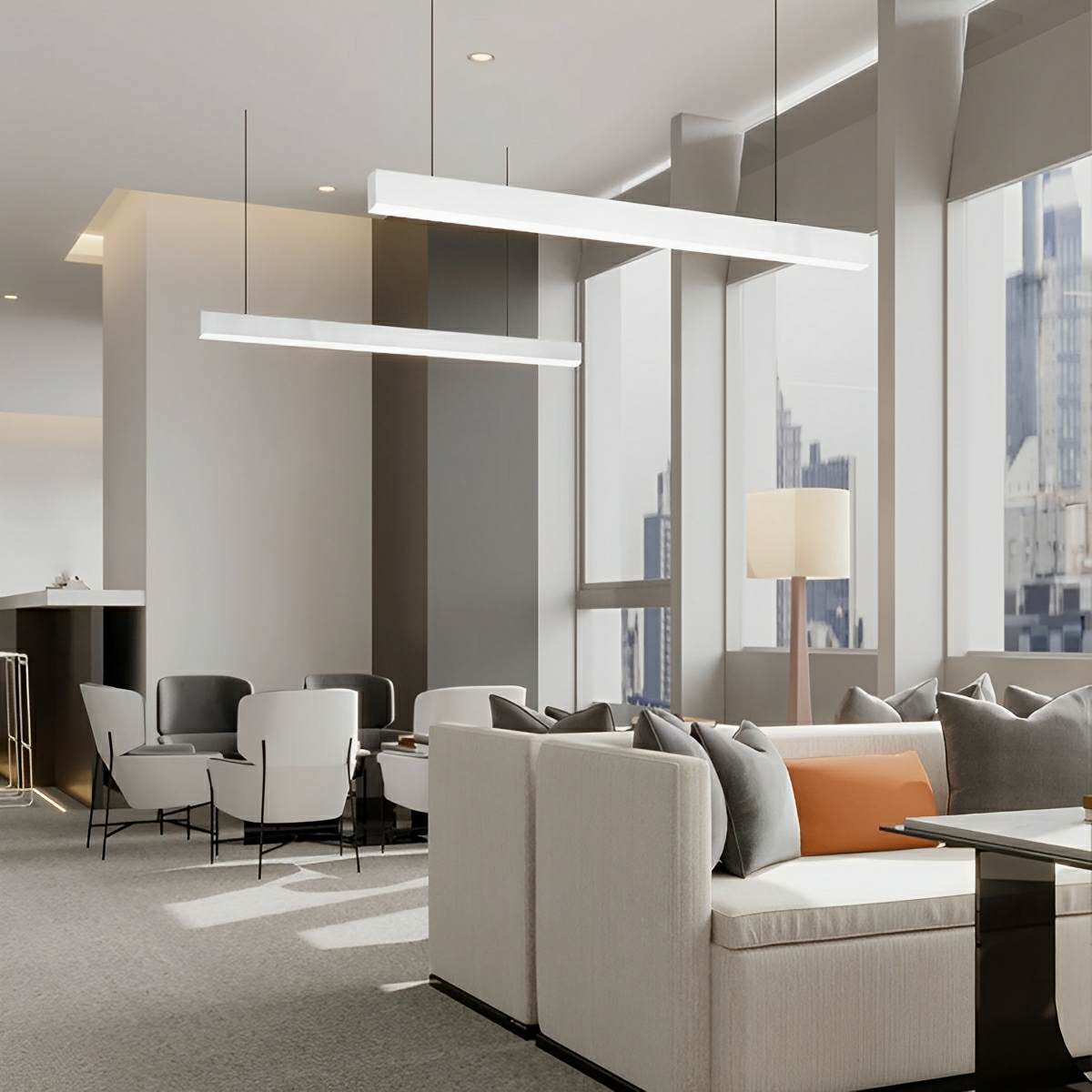White Modern Minimalist Linear LED Long Strip Office Ceiling Pendant Lights