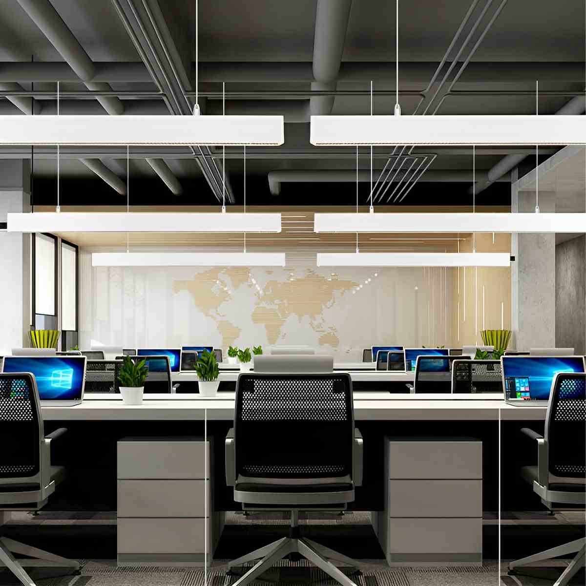 White Modern Minimalist Linear LED Long Strip Office Ceiling Pendant Lights