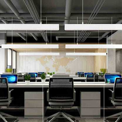 White Modern Minimalist Linear LED Long Strip Office Ceiling Pendant Lights