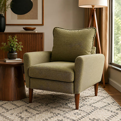 Wide Reading Chair – Cushioned Seat, Wood Legs, Modern