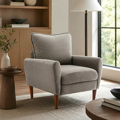 Wide Reading Chair – Cushioned Seat, Wood Legs, Modern