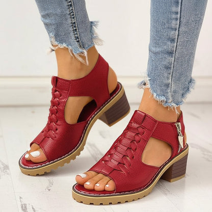 Women's Chunky Heel Peep-Toe Sandals