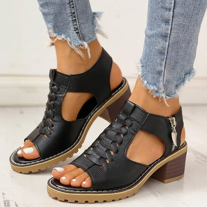 Women's Chunky Heel Peep-Toe Sandals